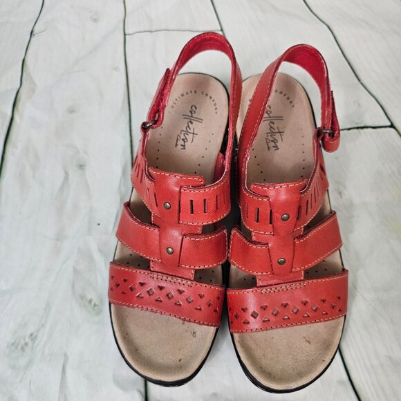 CLARKS Collection Ultimate Comfort Lexi Qwin Cutout Leather Sandals~Size 6.5 - Picture 4 of 7